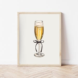 Sektflöte mit Schleife Kunstdruck: Kokette Barwagen Deko (Digitaler Download