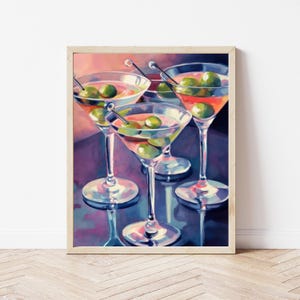 Martini Cocktail Printable Wall Art, Retro Bar Cart Decor, Glamorous Drink Painting Digital Download, Mid Century Modern Cocktail Art Print