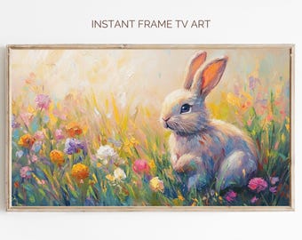 Osterhase Rahmen TV Kunst, Ostermalerei TV Kunst Digitaler Download, Osterhase Kunst Bildschirmschoner, Vintage Hase Frühling Kunst Samsung Frame TV