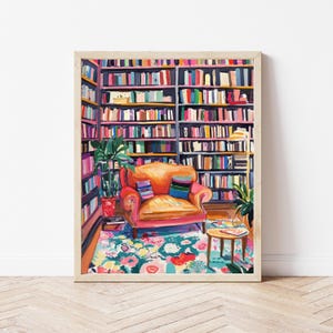 Library Wall Art, Colorful Books Art Print, Bookish Printable, Library Decor Reading, Book Office Art Digital Download, Book Theme Wall Art