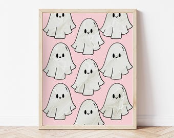 Pink Halloween Ghost Art Print: Girly Fall Wall Decor (Digital Download)