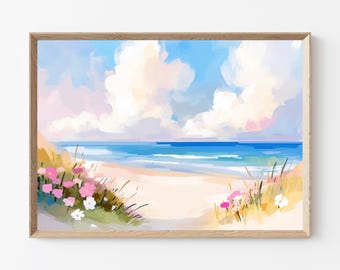 Impresión de paisaje playero pastel: Arte mural de galería costera (descarga digital)