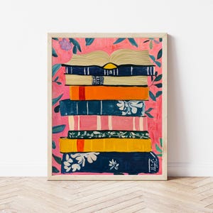 Colorful Book Stack Print: Library Wall Art (Digital Download)