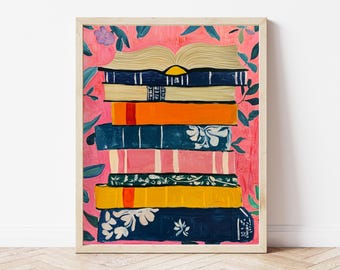 Colorful Book Stack Print: Library Wall Art (Digital Download)