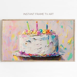 Birthday Cake Painting: Colorful Party Decor Samsung Frame TV Art (Digital Download)