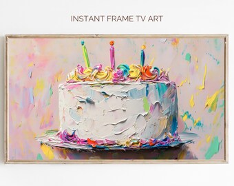 Birthday Cake Painting Frame TV Art, Party Decor Samsung Frame TV Art, Textured Painting Instant Download TV Birthday Celebration