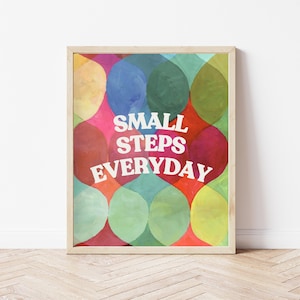 Inspirational Small Steps Art Print: Retro Classroom Decor (Digital Download)