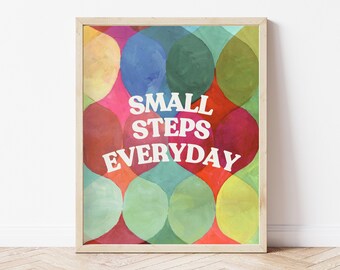 Inspirational Small Steps Art Print: Retro Classroom Decor (Digital Download)