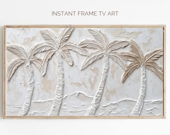 Textured Palm Tree Frame TV Art: Neutral Tropical Decor (Digital Download)