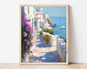 Santorini Art Print: Mediterranean Coastal View (Digital Download)