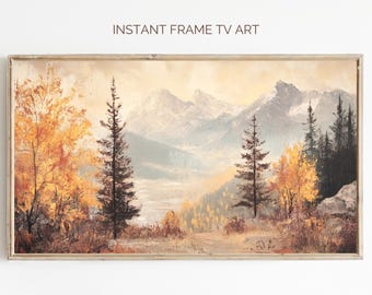 Vintage Fall Landscape Frame TV Art: Autumn Mountain Scenery (Digital Download 3840x2160 pixels)