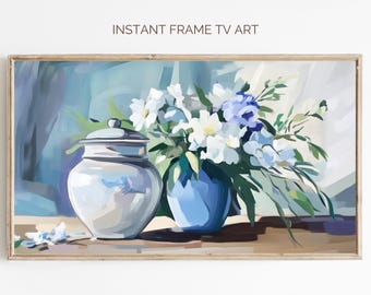 Magnolia Ginger Jar Painting: Floral Still Life Frame TV Art (Digital Download)