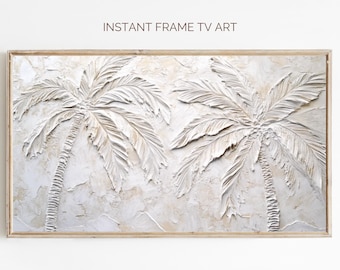 Textured Palm Tree Painting: Neutral Frame TV Art (Digital Download)