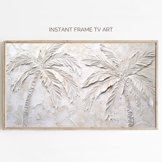 Textured Palm Tree Painting: Neutral Frame TV Art (Digital Download)
