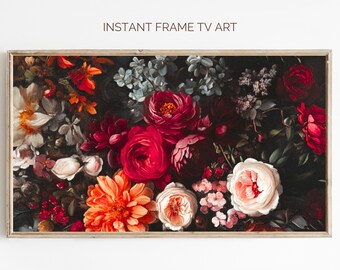 Dark Moody Floral Frame TV Art, Samsung Frame TV Digital Download, Vintage Botanical Art for Tv, Romantic Bloom TV Artwork