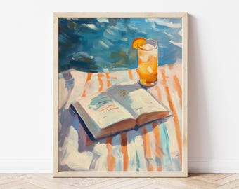 Summer Reading Art Print: Beach Book & Drink (Digital Download)