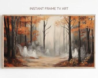 Halloween Frame TV Art: Spooky Ghost in Haunted Woods (Digital Download)