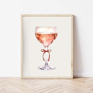 Pink Champagne Art Print, Coquette Cocktail Bow Print, Rose Bar Cart Printable Art, Vintage Wine Poster Art Digital Download