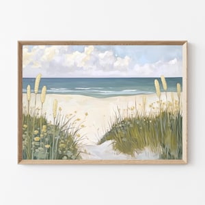 Impresión artística de dunas costeras: Pintura de paisaje oceánico (descarga digital)
