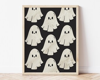 Cute Ghost Halloween Art Print, Spooky Home Decor (Digital Download)