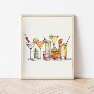 Cocktail Poster, Bar Cart Art Print, Retro Cocktails Bar Print, Aesthetic Kitchen Wall Art, Martini Digital Art Download, Vintage Wall Art