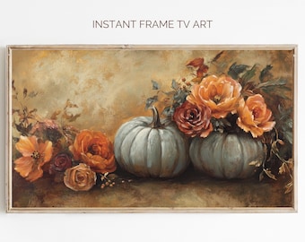 Vintage Pumpkin Floral Painting, Fall TV Art (Digital Download)