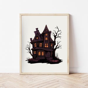 Haunted House Art Print, Halloween Poster Wall Print, Spooky Printable Halloween Wall Decor, Trending Fall Decor, Aesthetic Fall Wall Art