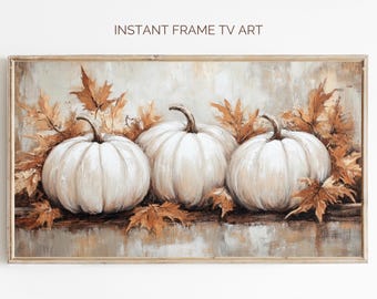 Neutral Fall Frame TV Art: Rustic White Pumpkins (Digital Download 4K UHD JPG