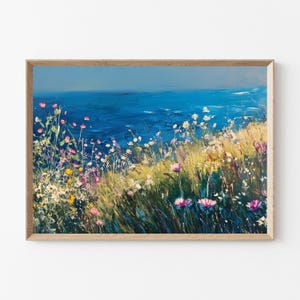 Coastal Wildflowers Painting: Beach House Decor (Digital Download)