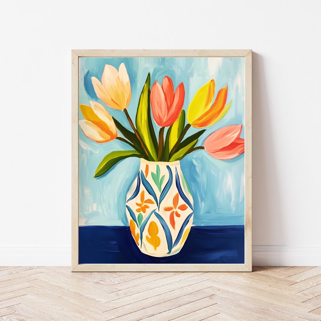 Tulip Vase Painting: Colorful Floral Art Print (digital Download) - Etsy