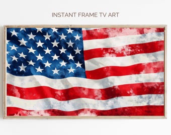 Watercolor American Flag Frame TV Art: Patriotic 4th of July Digital Download