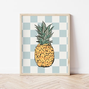 Blue Checkered Pineapple Print: Retro Kitchen Wall Art (Digital Download)