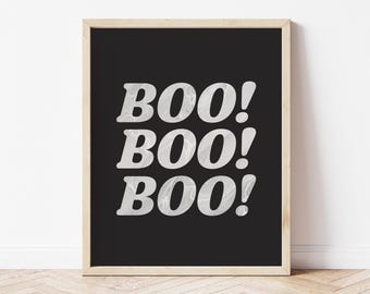 Minimalist Boo Halloween Print: Spooky Black and White Wall Art (Digital Download
