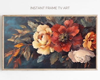 Moody Fall Floral Frame TV Art: Vintage Autumn Painting (Digital Download 3840x2160 pixels)