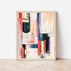 Abstract Book Art Print, Library Poster, Bookish Wall Art, Books Poster Printable, Book Pages Painting, Reading Nook Decor
