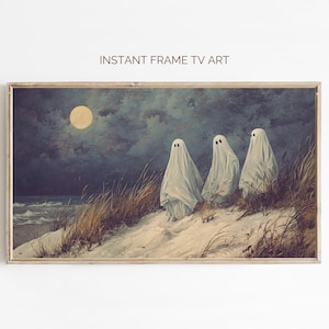 Vintage Ghosts at the Beach Painting: Halloween Frame TV Art (Digital Download)