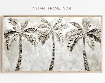 Neutral Palm Tree Painting: Coastal Frame TV Art (Digital Download)