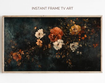 Dark Moody Floral Painting Frame TV Art, Vintage Botanical Samsung Frame TV Art Download, Rich Tones Autumn Art TV, Romantic Floral Painting