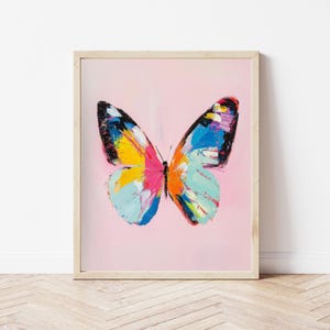 Colorful Butterfly Printable Wall Art, Pink Nursery Decor, Modern Pastel Wall Art, Girly Decor, Butterfly Painting Instant Digital Download