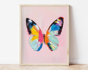 Cuadro de mariposa colorida, arte moderno para la pared de la habitación del bebé (descarga digital)