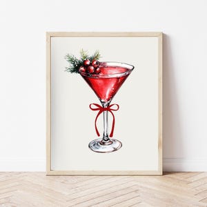 Holiday Martini Cocktail Print: Red Christmas Bar Cart Decor (Digital Download)