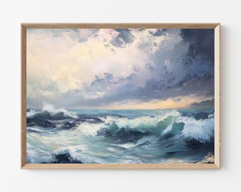 Stormy Sea Painting: Moody Coastal Seascape Art (Digital Download)