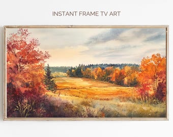 Autumn Landscape Frame TV Art: Watercolor Fall Trees (Digital Download 3840x2160 pixels)