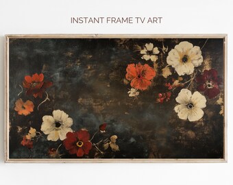 Moody Fall Floral Frame TV Art: Rustic Autumn Digital Download