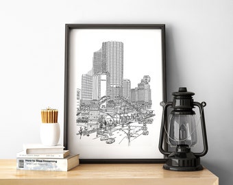 Chicago -  Bridges Up! Print - Multiple Sizes / Black & White