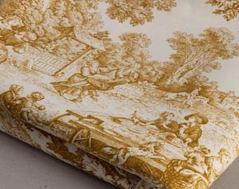 Toile de Jouy Fabric - Gold - Ocre - Upholstery - Elegant Interior - French Historical - Luxury Home - Shabby Chic - Rococo - Various Cut