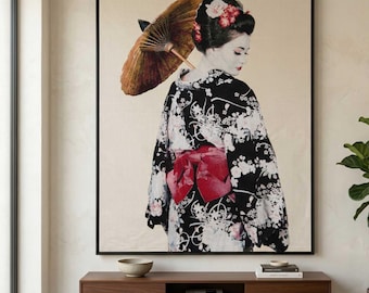 Modern Geisha Tapestry, Boho Chic Wall Hanging for Living Room and Bedroom, Oriental Art