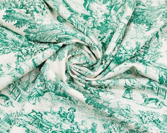 Toile de Jouy-stof - Bosgroen - Meubelbekleding - Elegant interieur - Frans historisch - Luxe woning - Shabby chic - Rococo - Diverse snitten