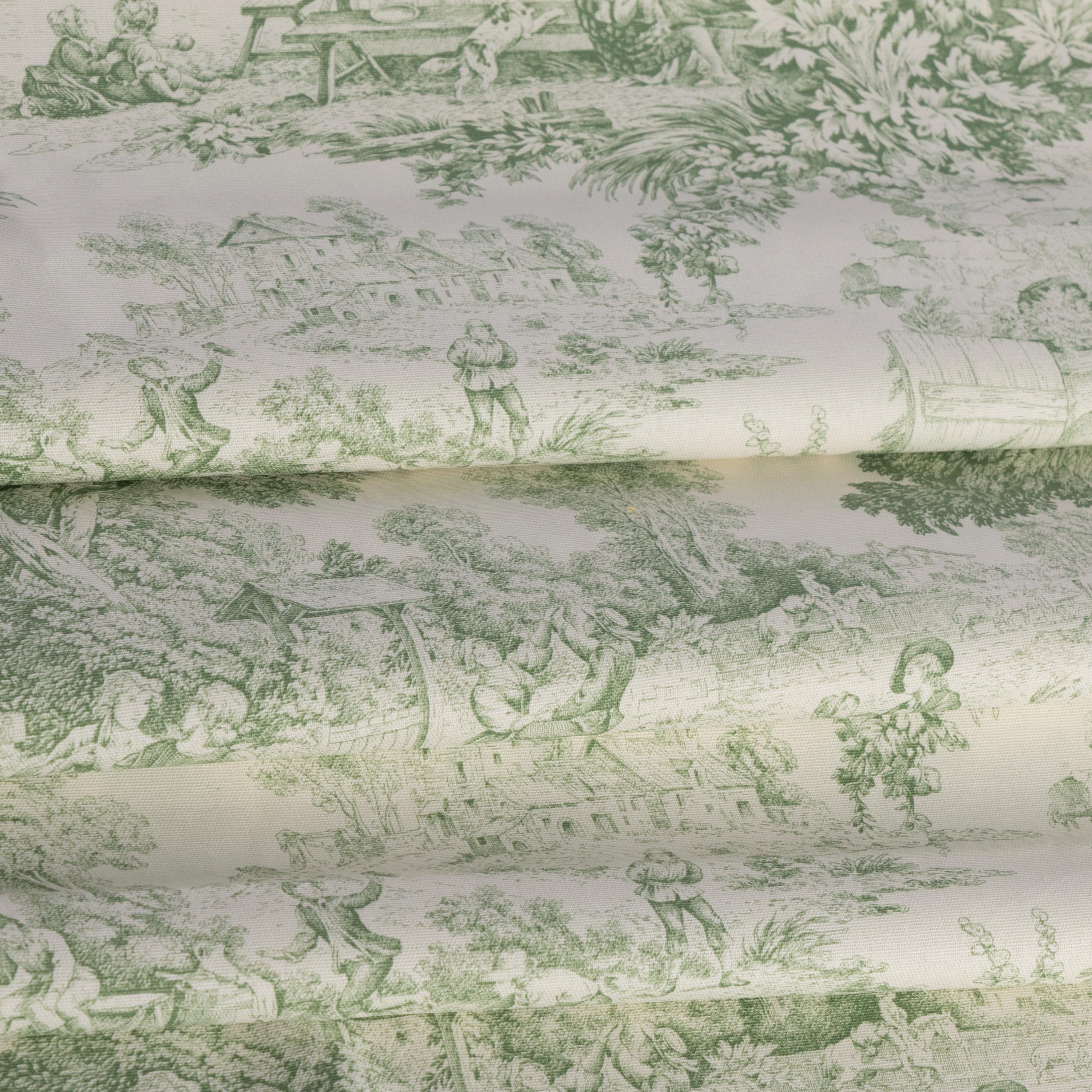 Toile De Jouy Fabric - Green - Upholstery - Elegant Interior - French ...