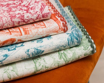 Tafelkleed van 100% katoen met Toile de Jouy-print en schelpvormige rand, elegant tafelkleed in shabby chic-stijl, 140 x 245 cm, verkrijgbaar in 4 kleuren.